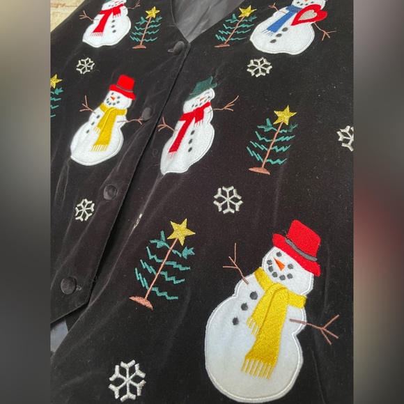WESTBOUND Black Velvet Texture Snowman Christmas Holiday Vest Women’s Size XL - Picture 5 of 11